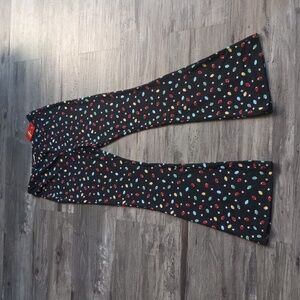 Celebrate Together Junior's Holiday Print High-Rise Printed Flare-Leg Pants Sz M